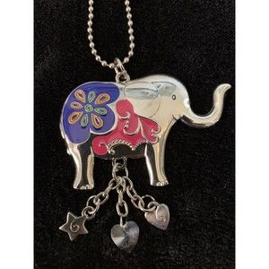 Elephant Car Charm Keychain Ornament SilverTone Multi Lucky GoodLuck Heart Star